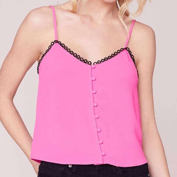 BB Dakota Women's Pink One Hot Minute Bubble Crepe Button Front Cami Tank sz S - Picture 5 of 7